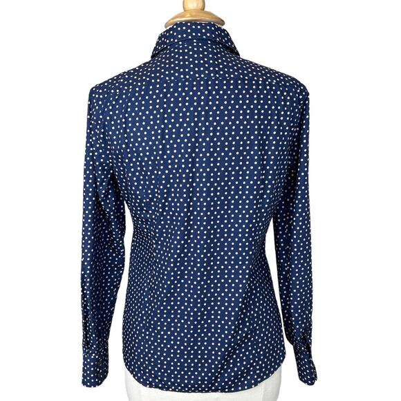 Lands' End Womens Navy Polka Dot No-Iron Supima Cotton Button-Up Shirt 10 - Picture 6 of 10
